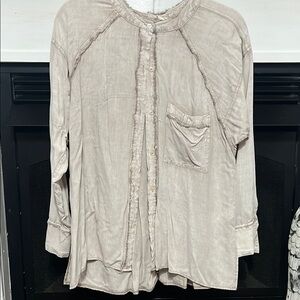 Easel Tan Ruffled Long Sleeve Blouse